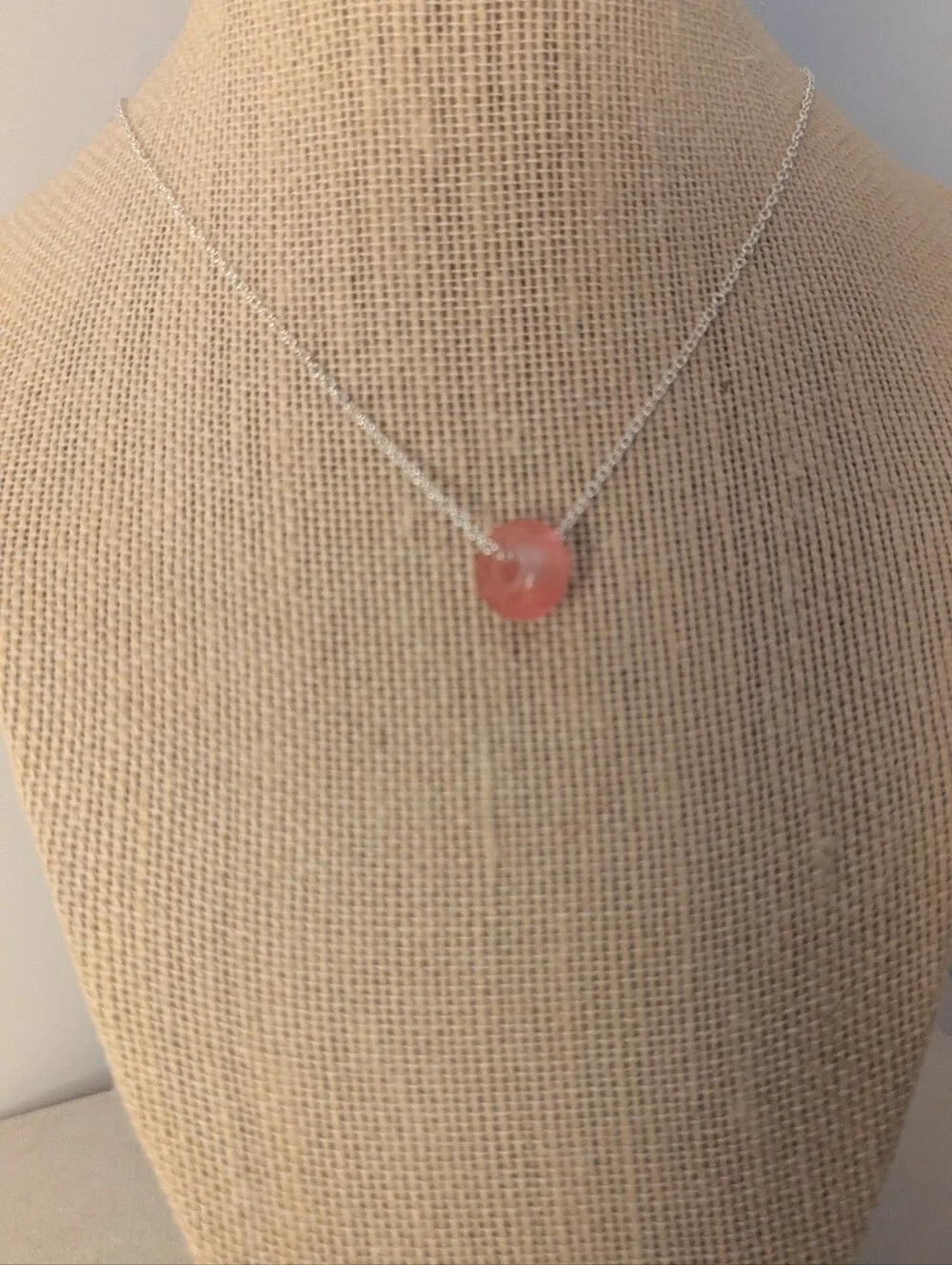 Delicate Strawberry Quartz Minimalist Bead Necklace